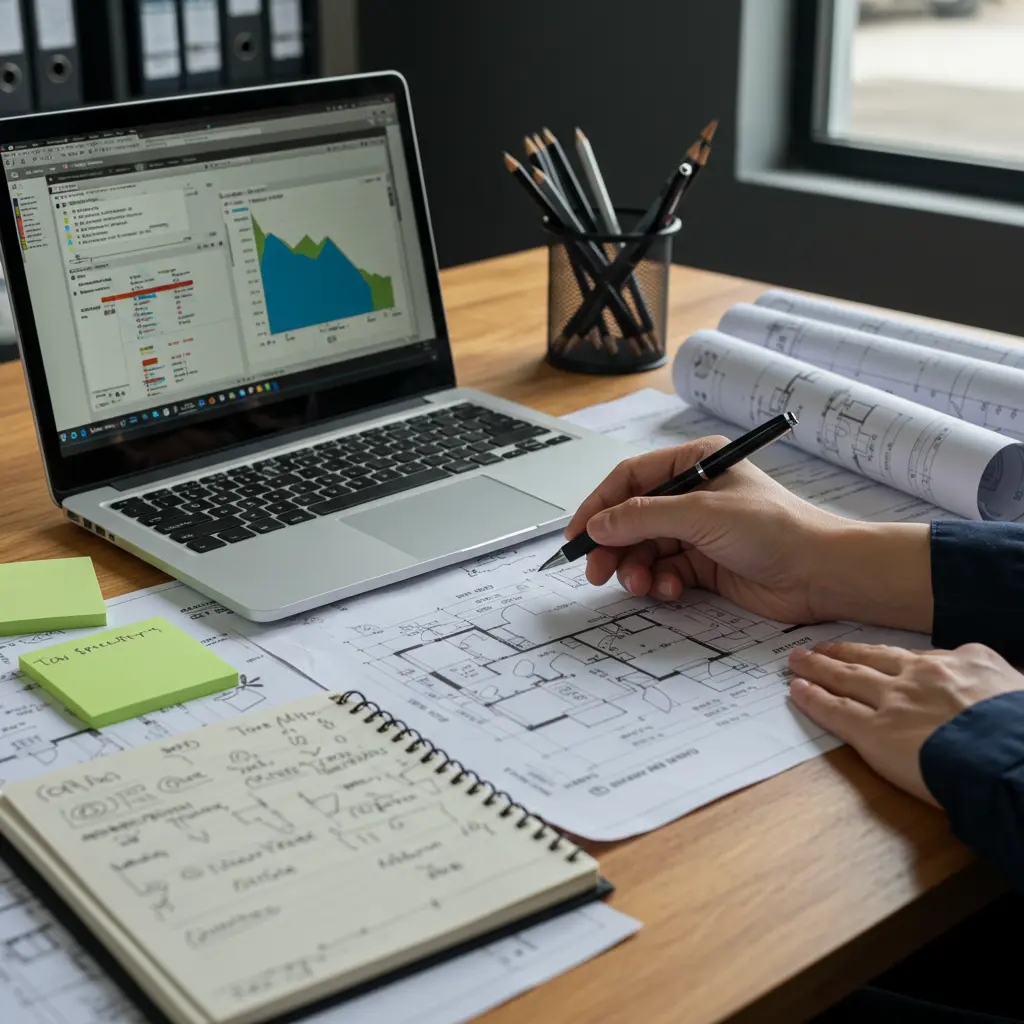 Blueprint with construction estimator