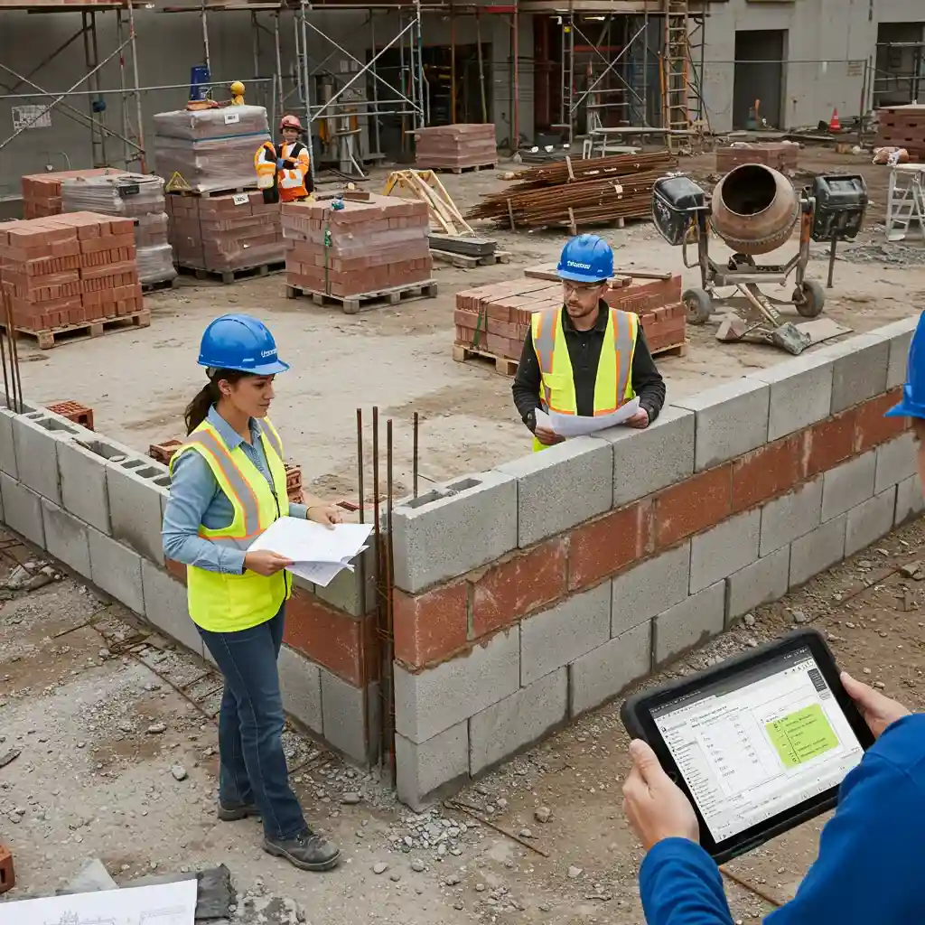 Masonry tools and wall, representing cost estimation.