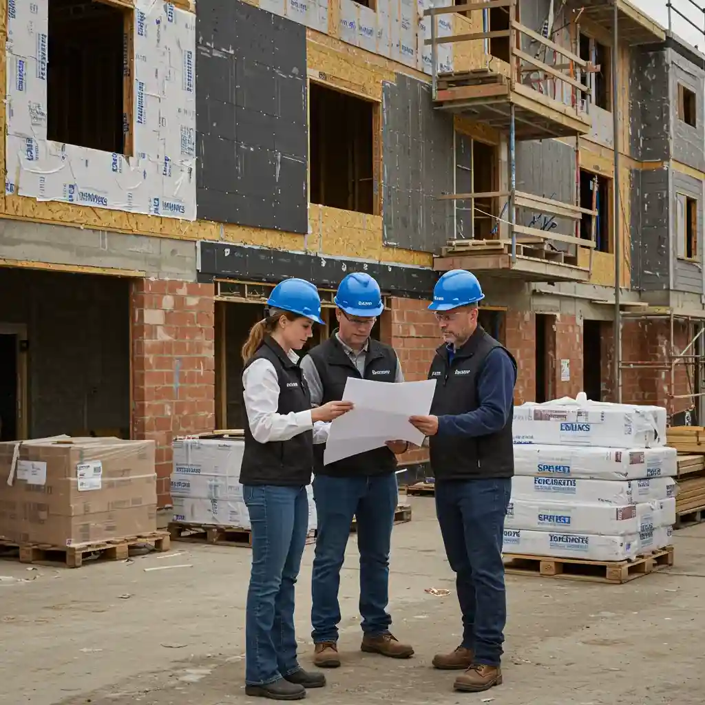 Structural and exterior works on a building site.