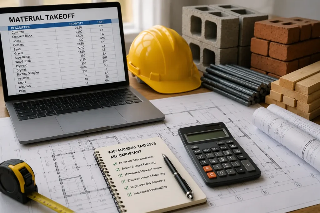 Why are material takeoffs important for accurate construction planning, budgeting, and estimating