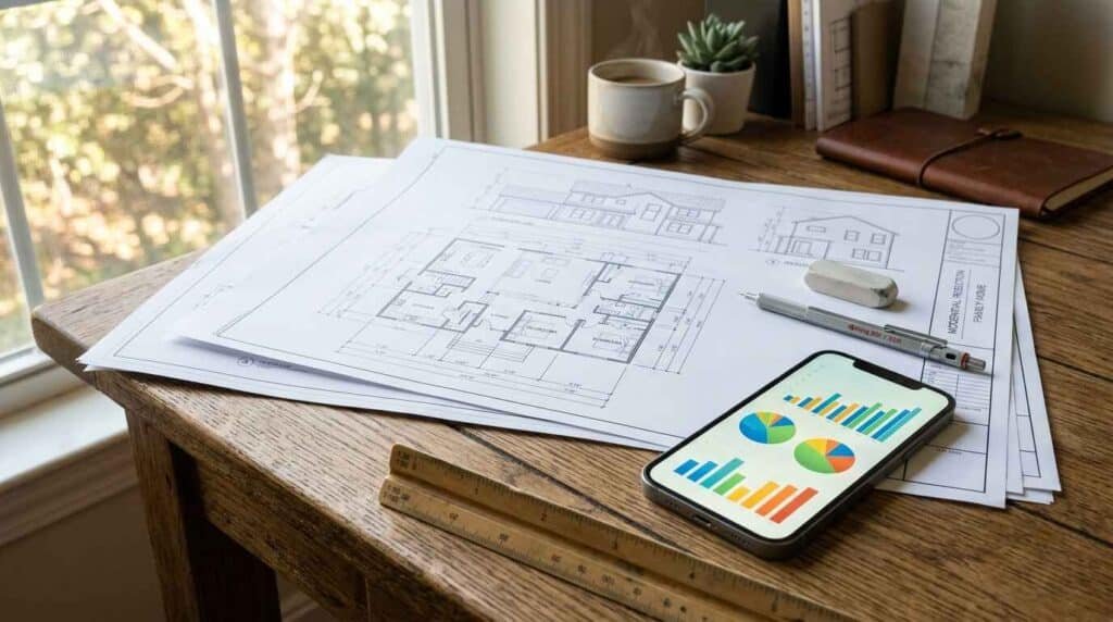 Residential construction cost estimating with house plans and digital budget analysis